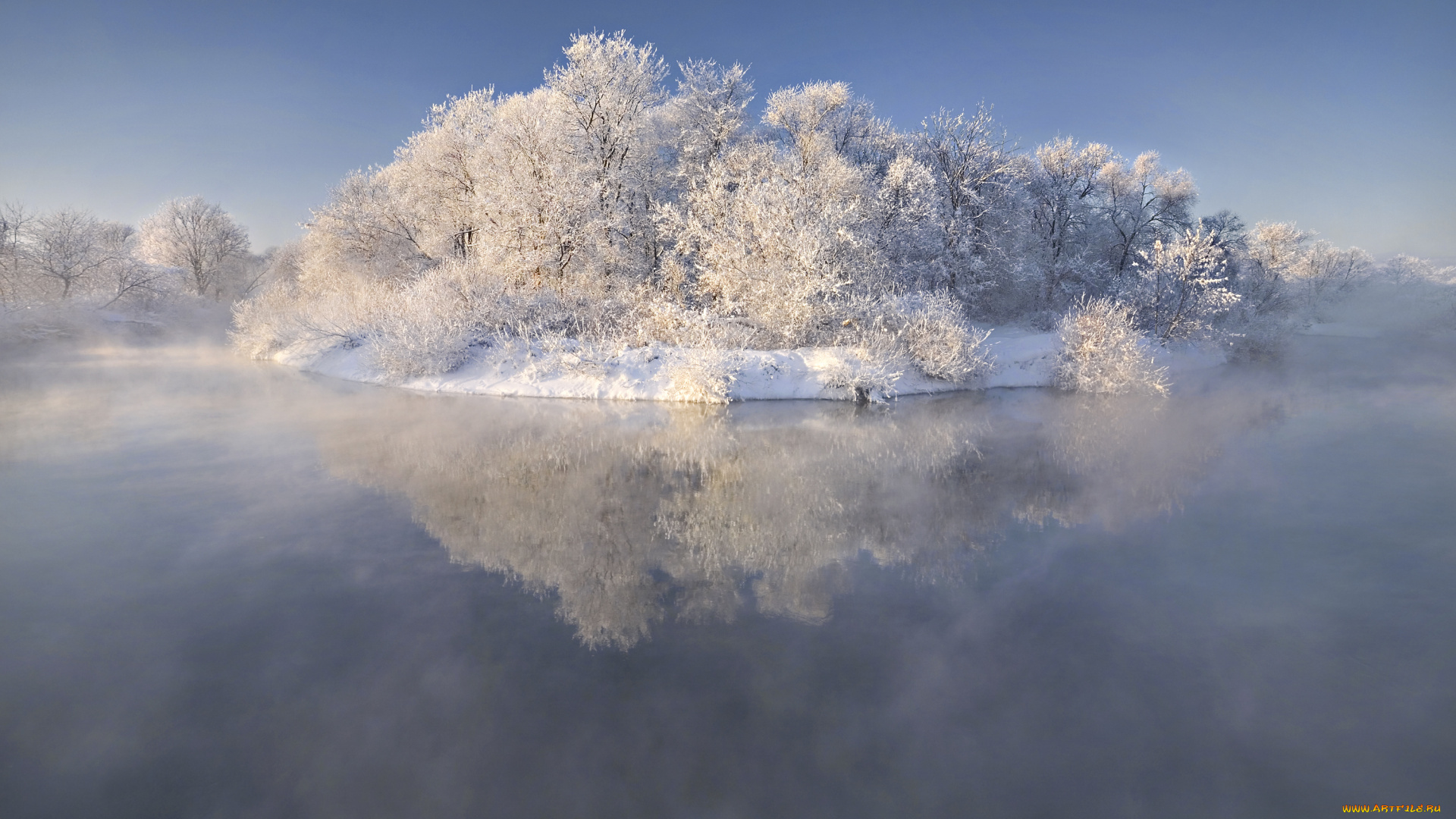 природа, реки, озера, иней, река, деревья