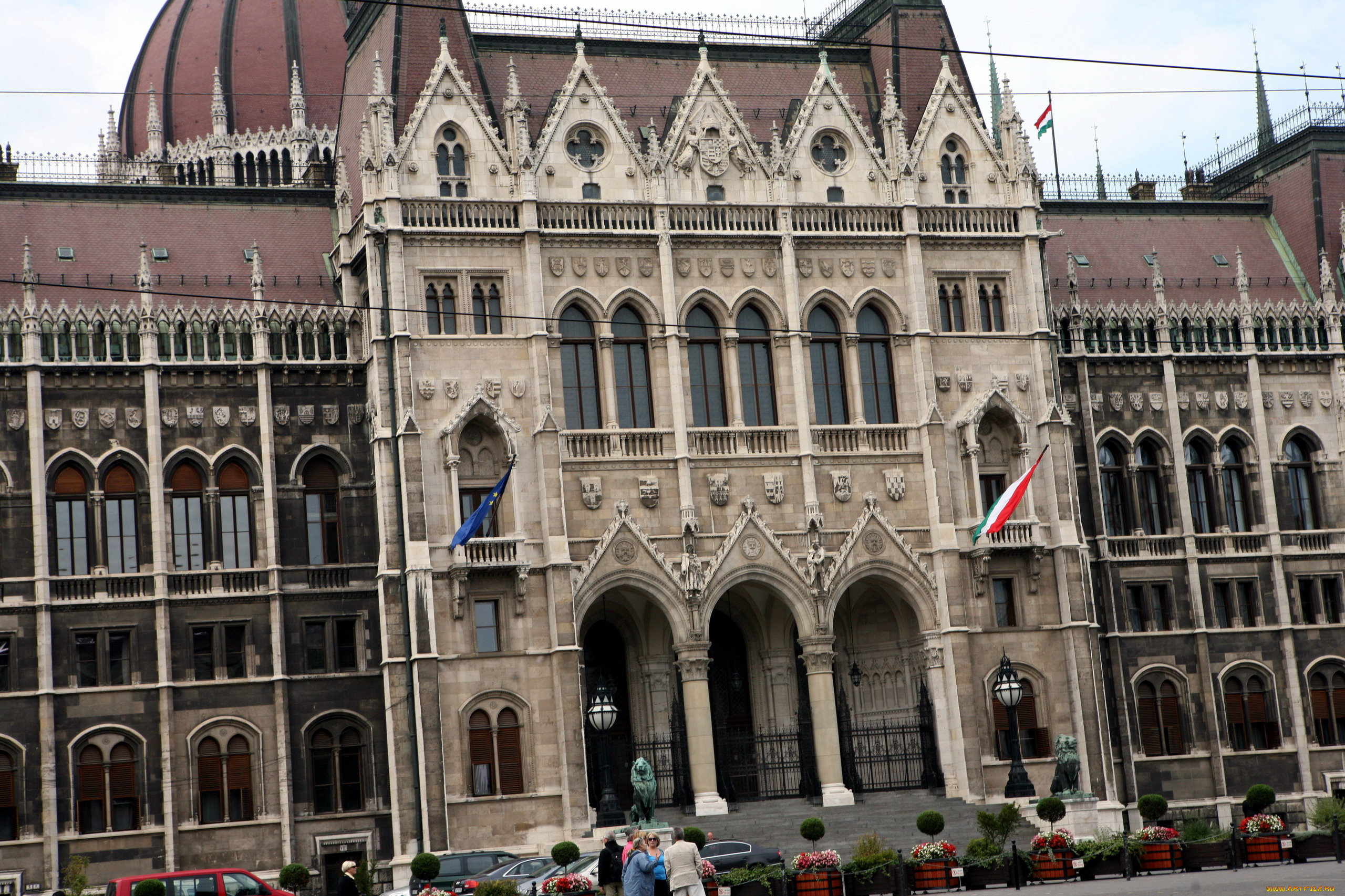 города, будапешт, , венгрия, флаги, здание