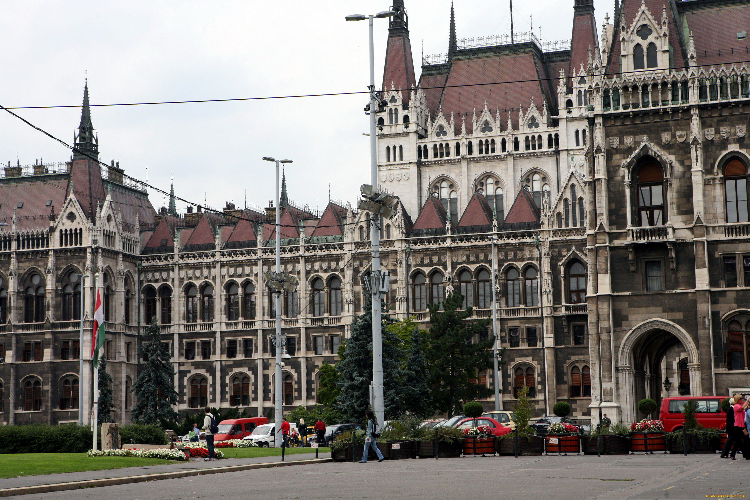 города, будапешт, , венгрия, флаги, здание