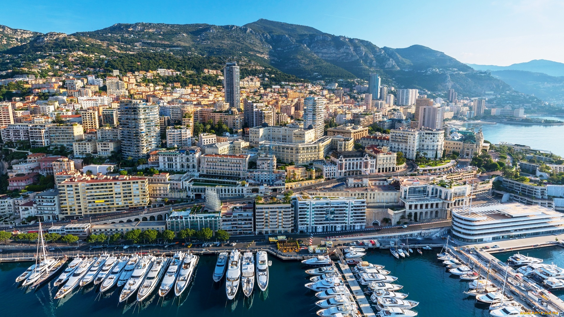 города, монако, , монако, порт, панорама, горы, город, море, яхты, причал