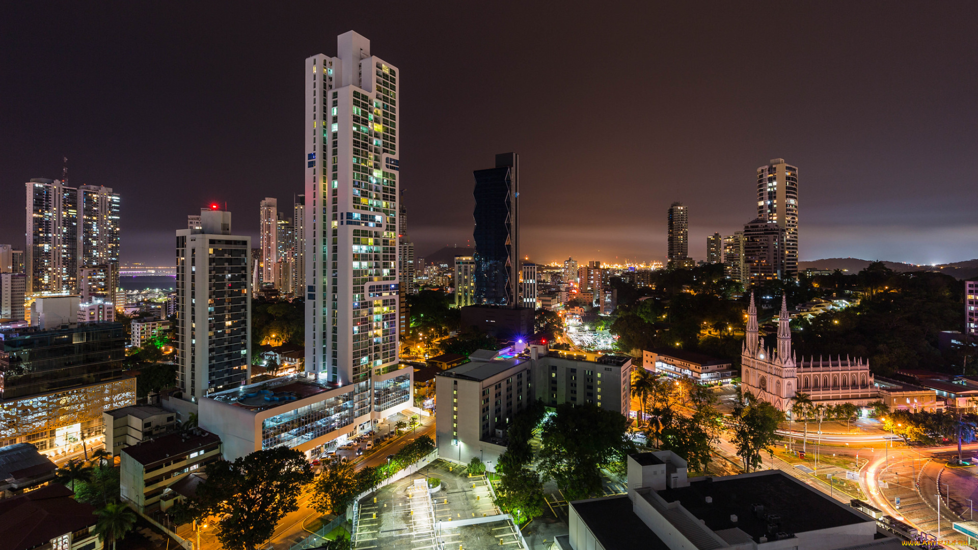 panama, city, города, -, огни, ночного, города, огни, ночь