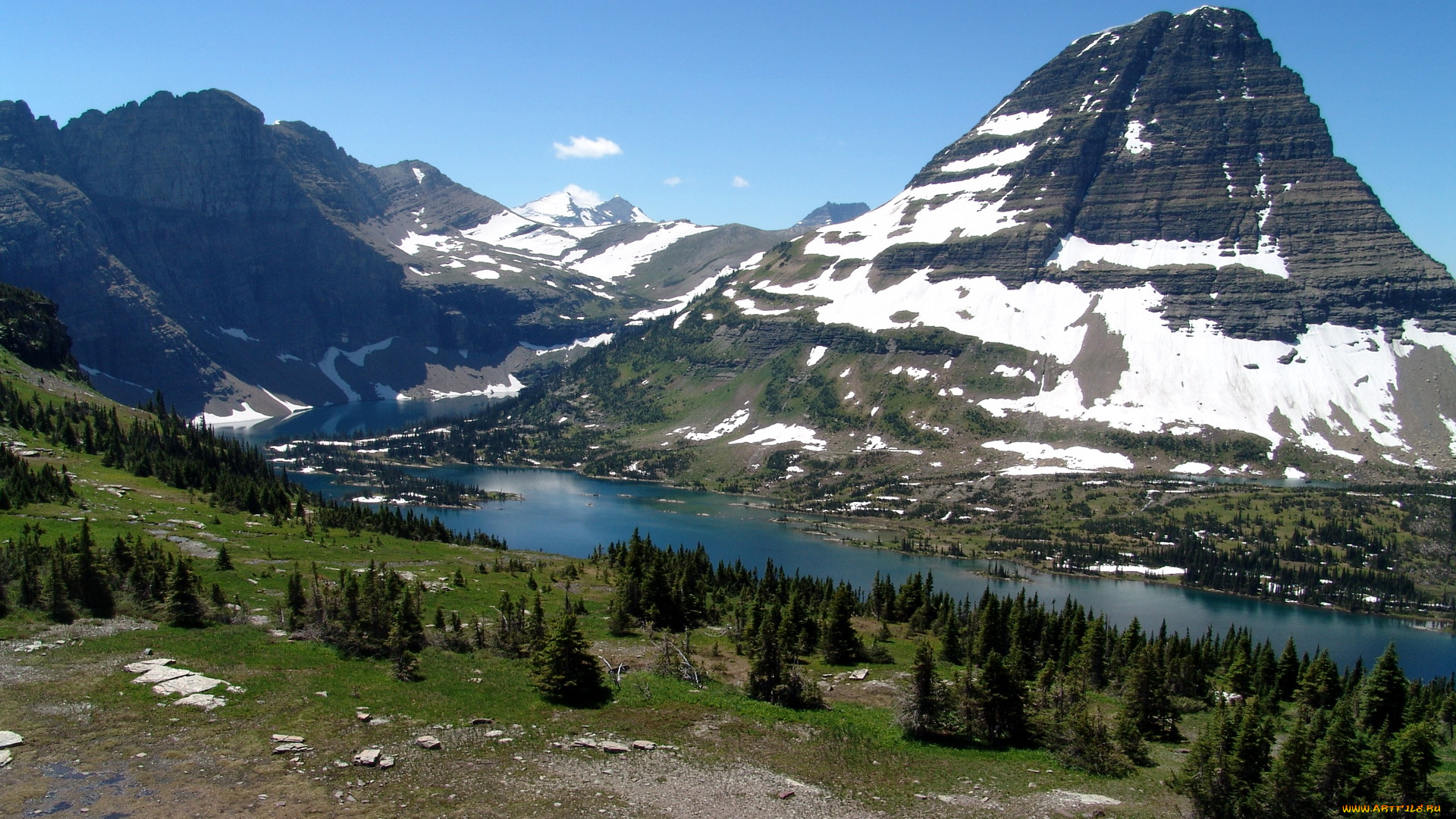 природа, горы, glacier, usa, montana, hidden, lake