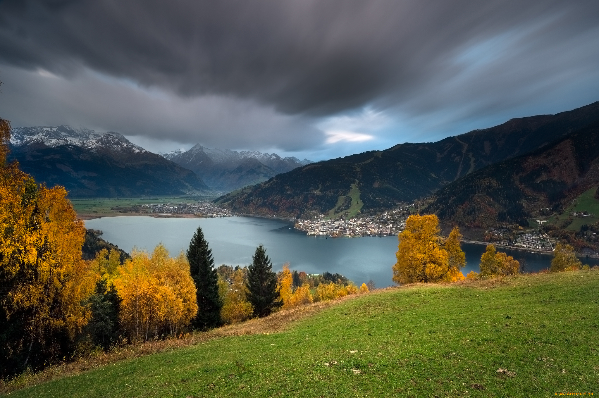 природа, реки, озера, осень, озеро, горы, австрия