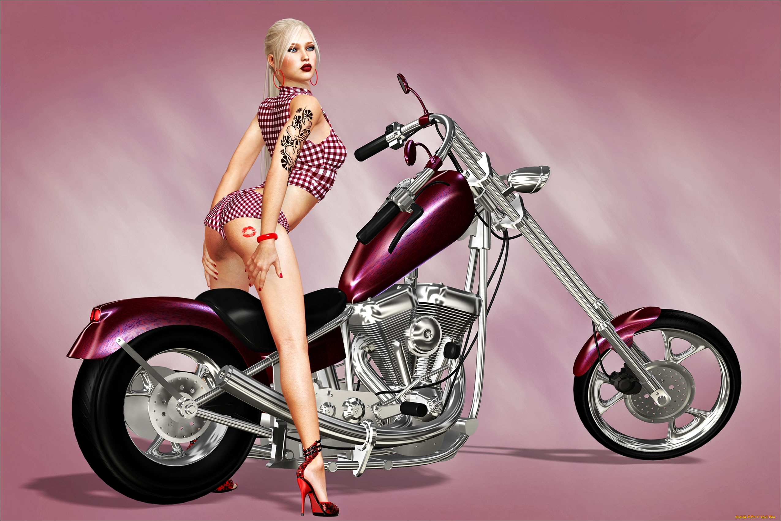 мотоциклы, 3d, девушка