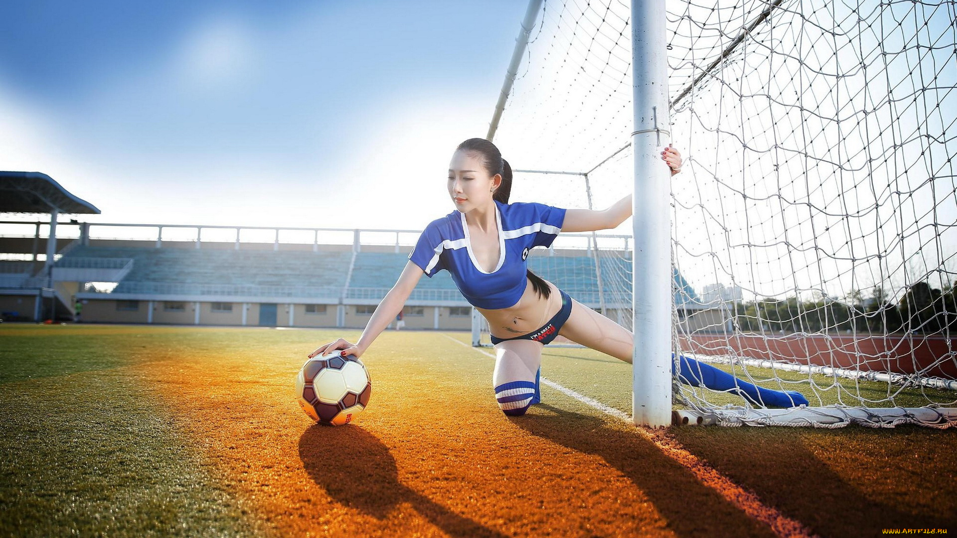спорт, футбол, мяч, девушка, азиатка