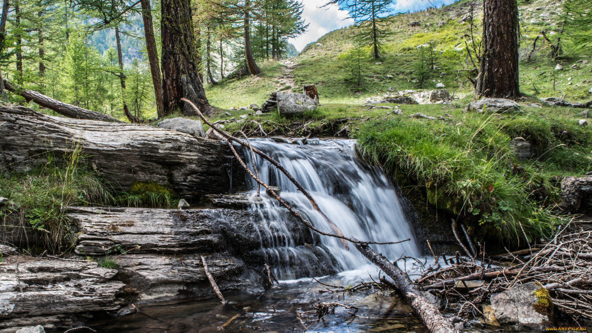 природа, водопады, водопад, река, лес