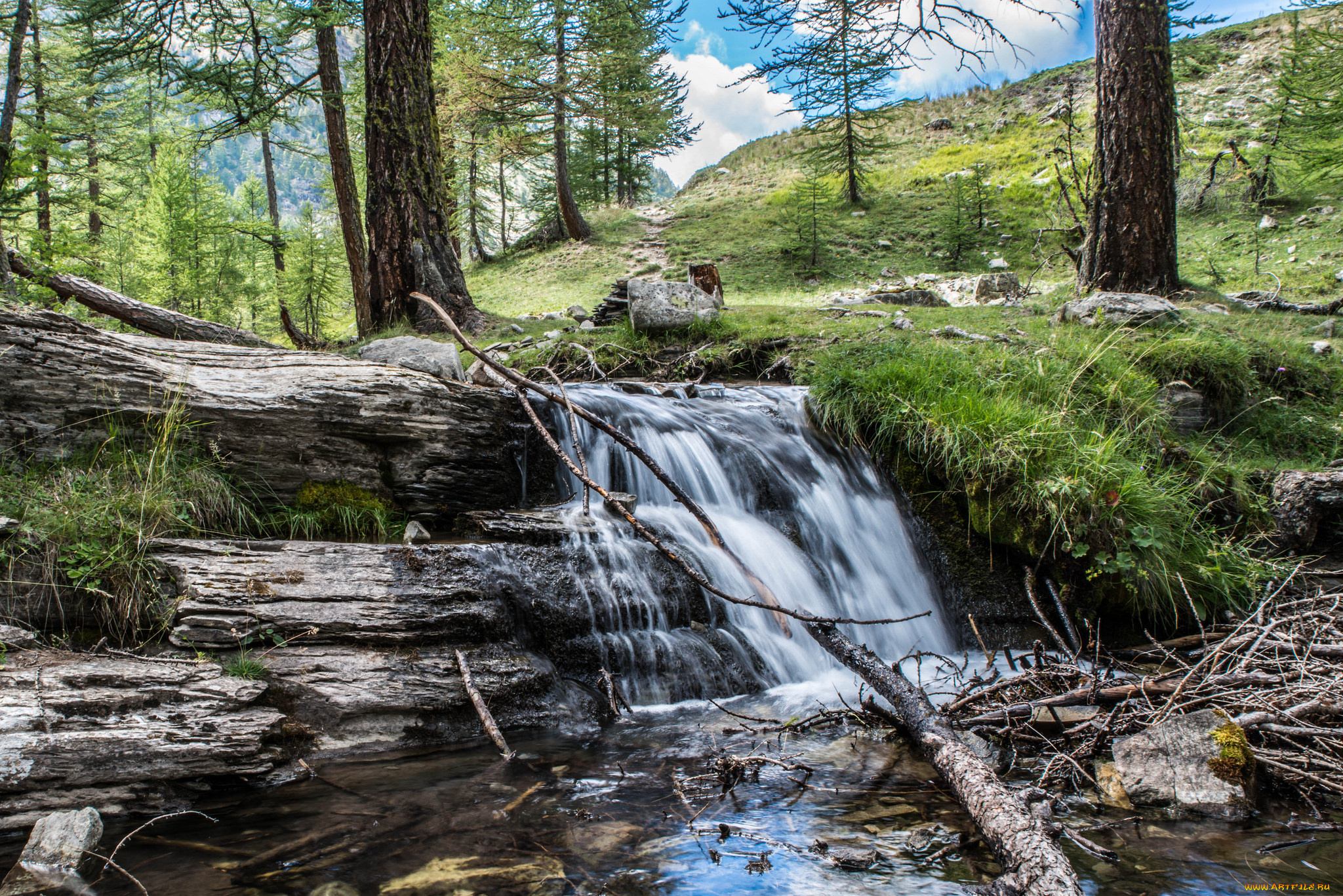 природа, водопады, водопад, река, лес