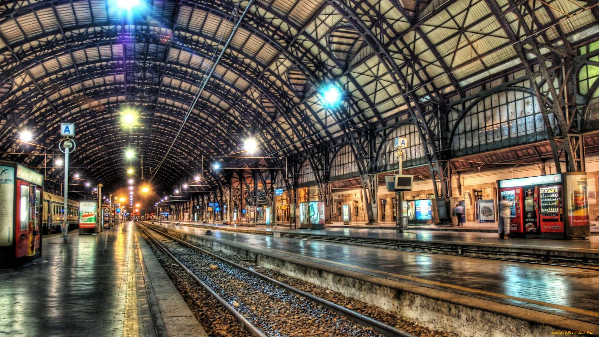 milan, train, station, at, midnight, разное, транспортные, средства, магистрали