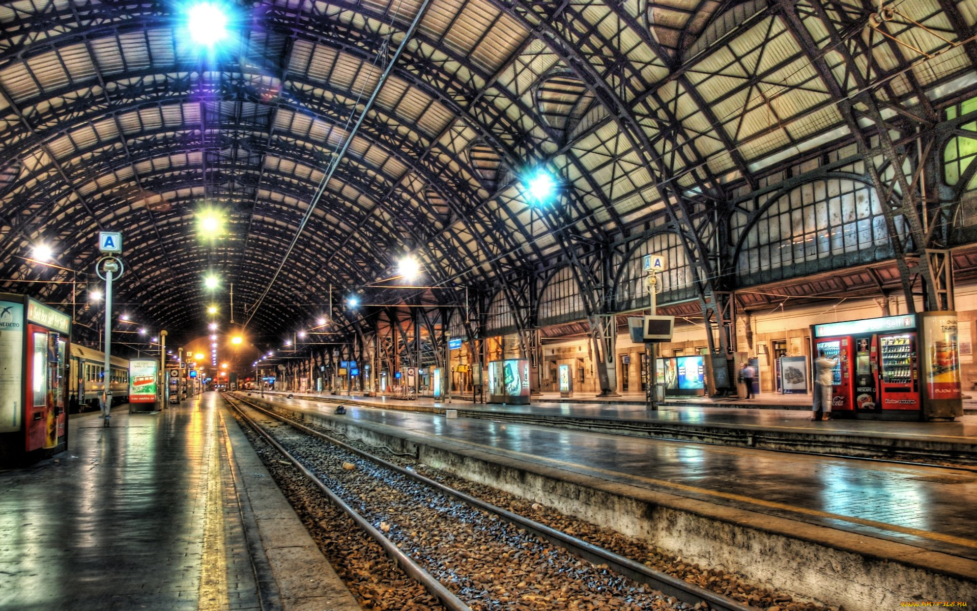 milan, train, station, at, midnight, разное, транспортные, средства, магистрали