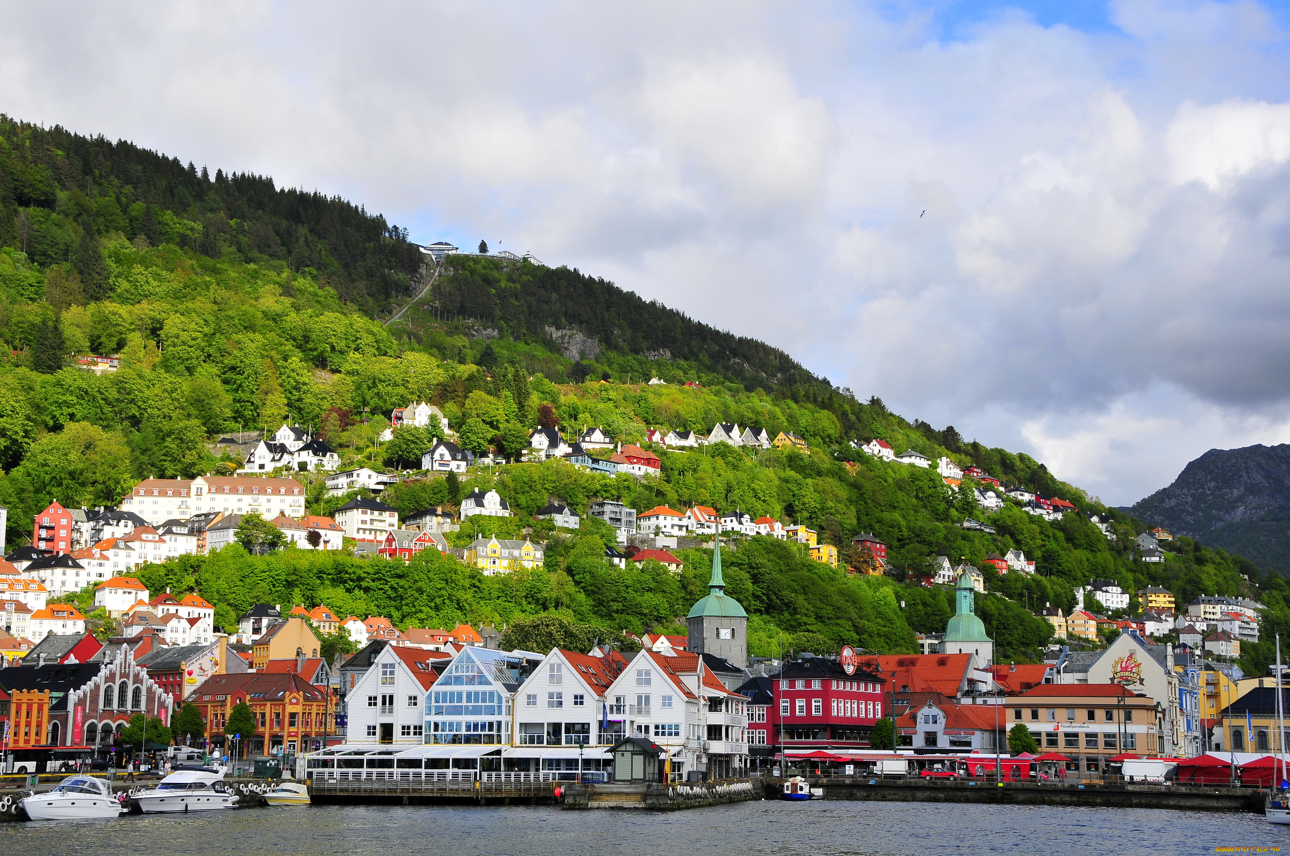 норвегия, берген, города, улицы, площади, набережные, море, дома, горы, причалы, катера