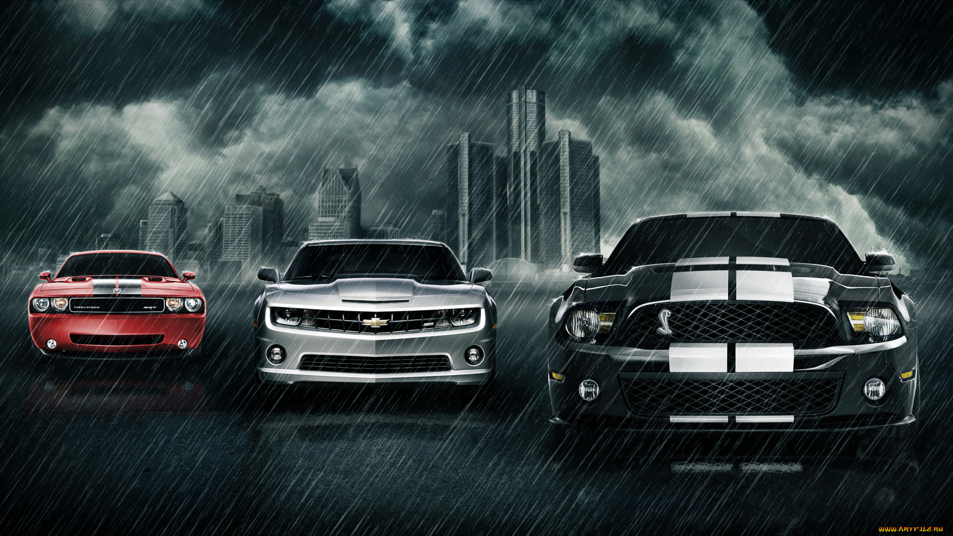 автомобили, разные, вместе, дождь