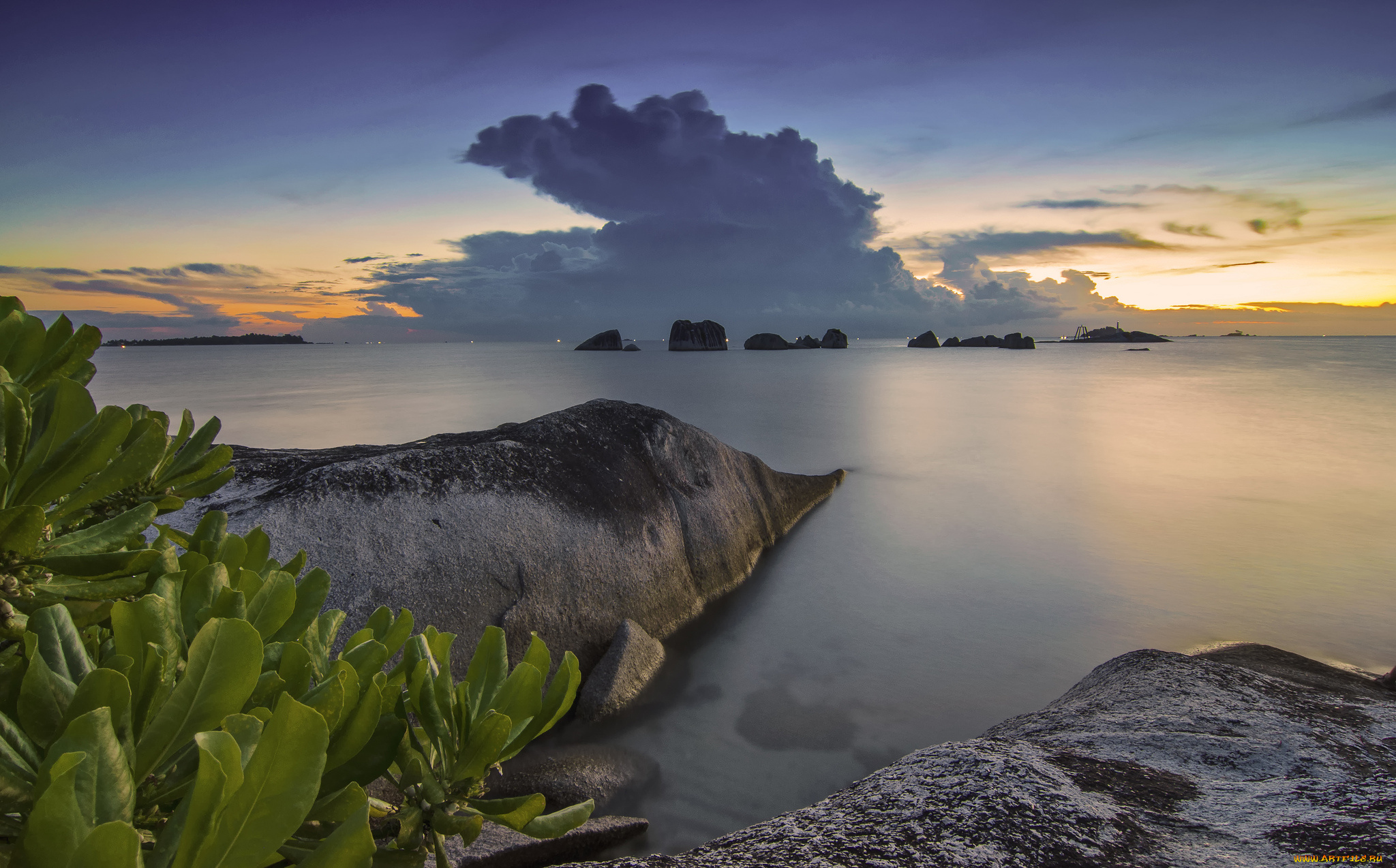 belitung, indonesia, природа, побережье, белитунг, индонезия, море, камни, скалы, закат, мангры