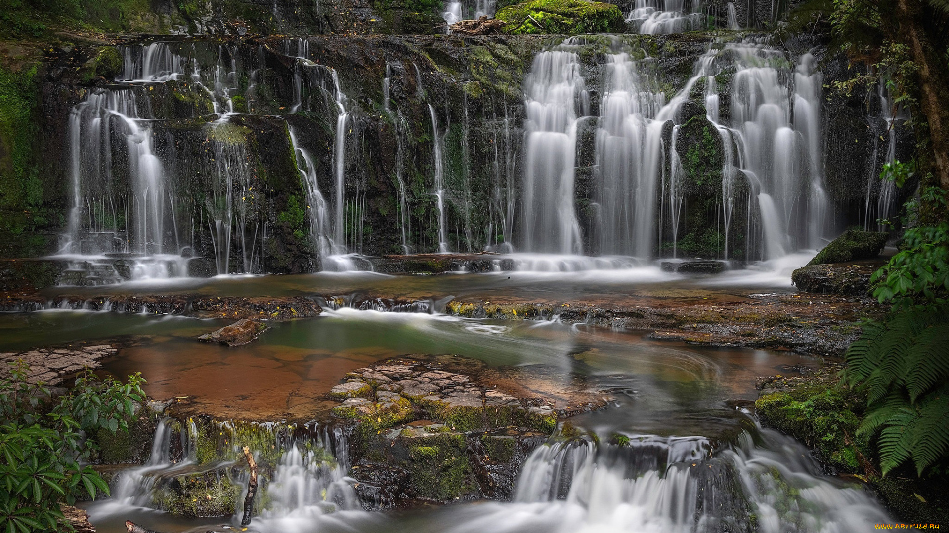 the, purakaunui, falls, new, zealand, природа, водопады, the, purakaunui, falls, new, zealand