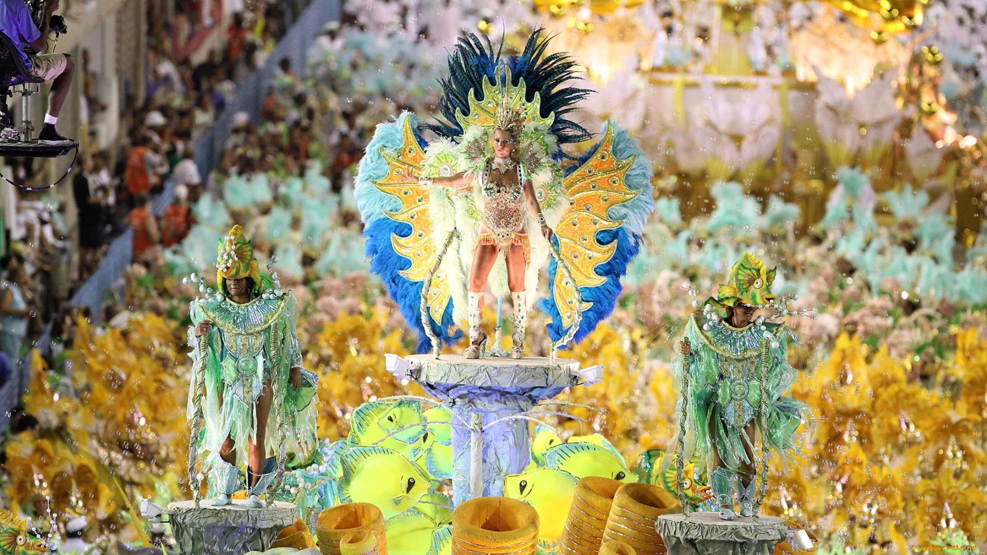 бразильский, карнавал, разное, маски, карнавальные, костюмы, яркий, девушка, платформа, перья