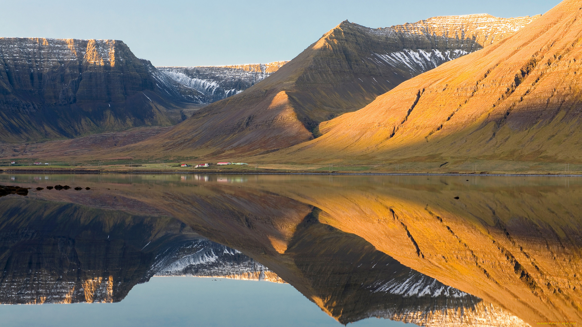 природа, реки, озера, westfjords, исландия, горы, фермы, вода, море, утро
