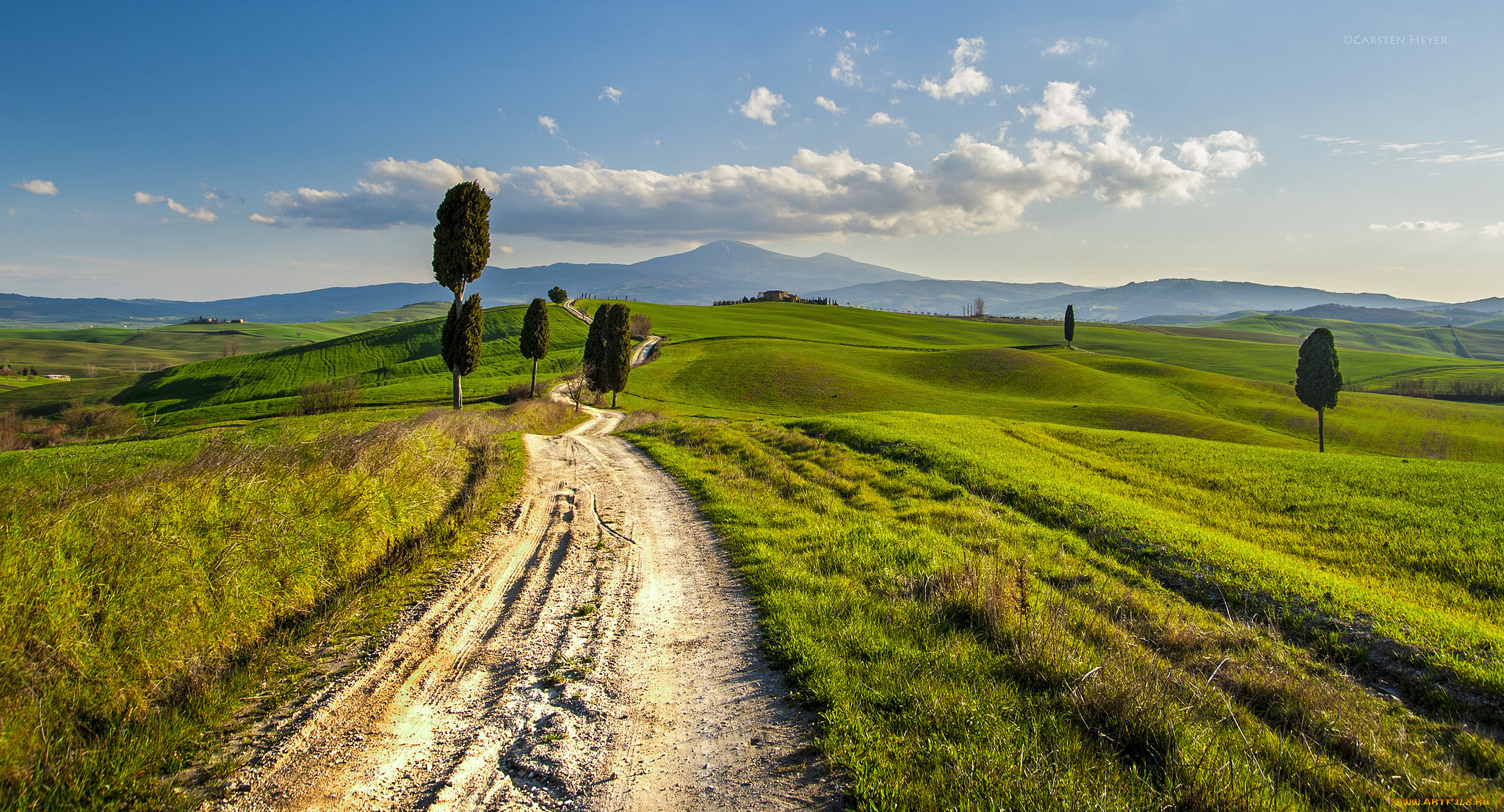природа, дороги, италия, тоскана, холмы, дорога, сельский, пейзаж
