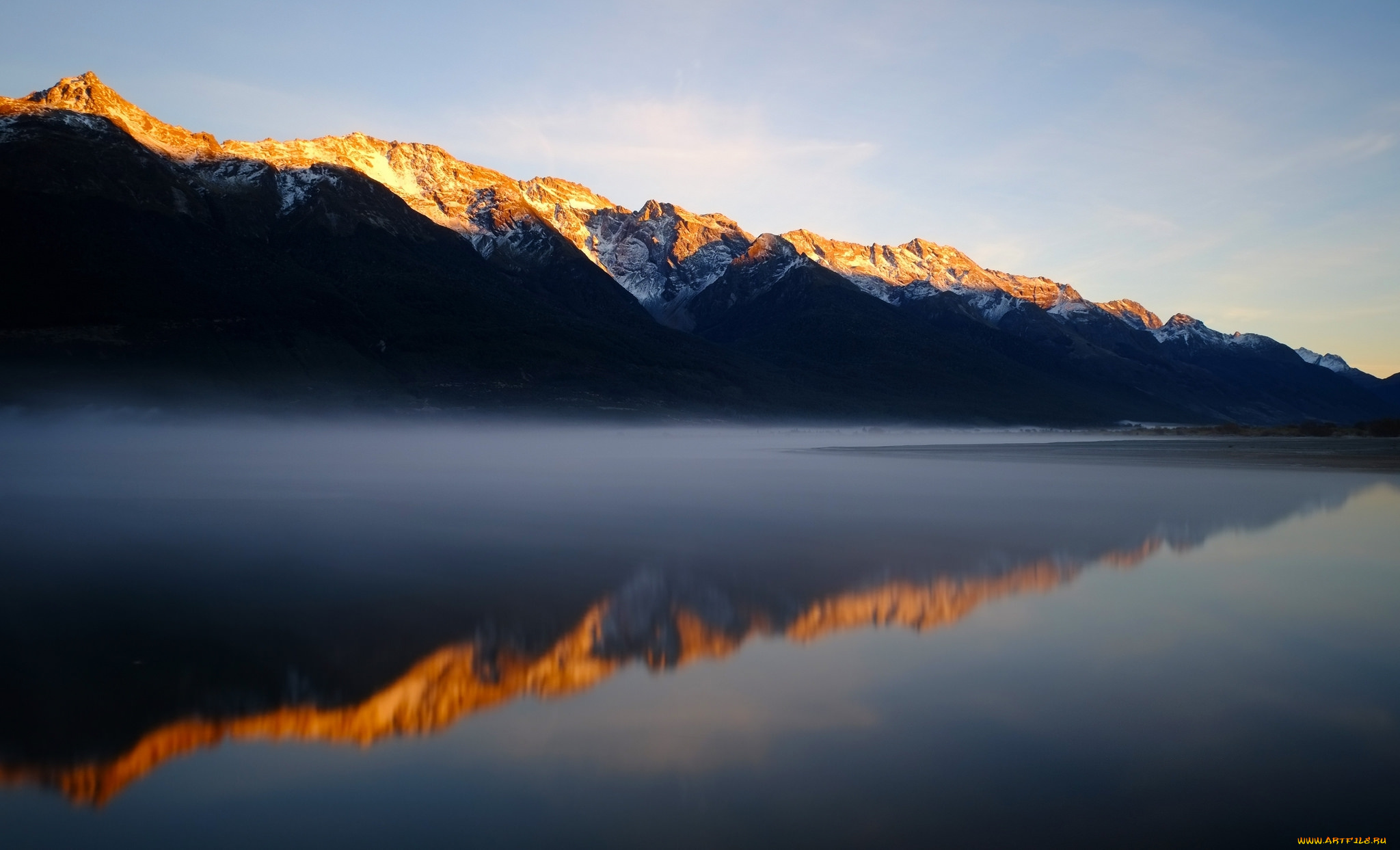 природа, реки, озера, горы, озеро, утро, туман, отражение