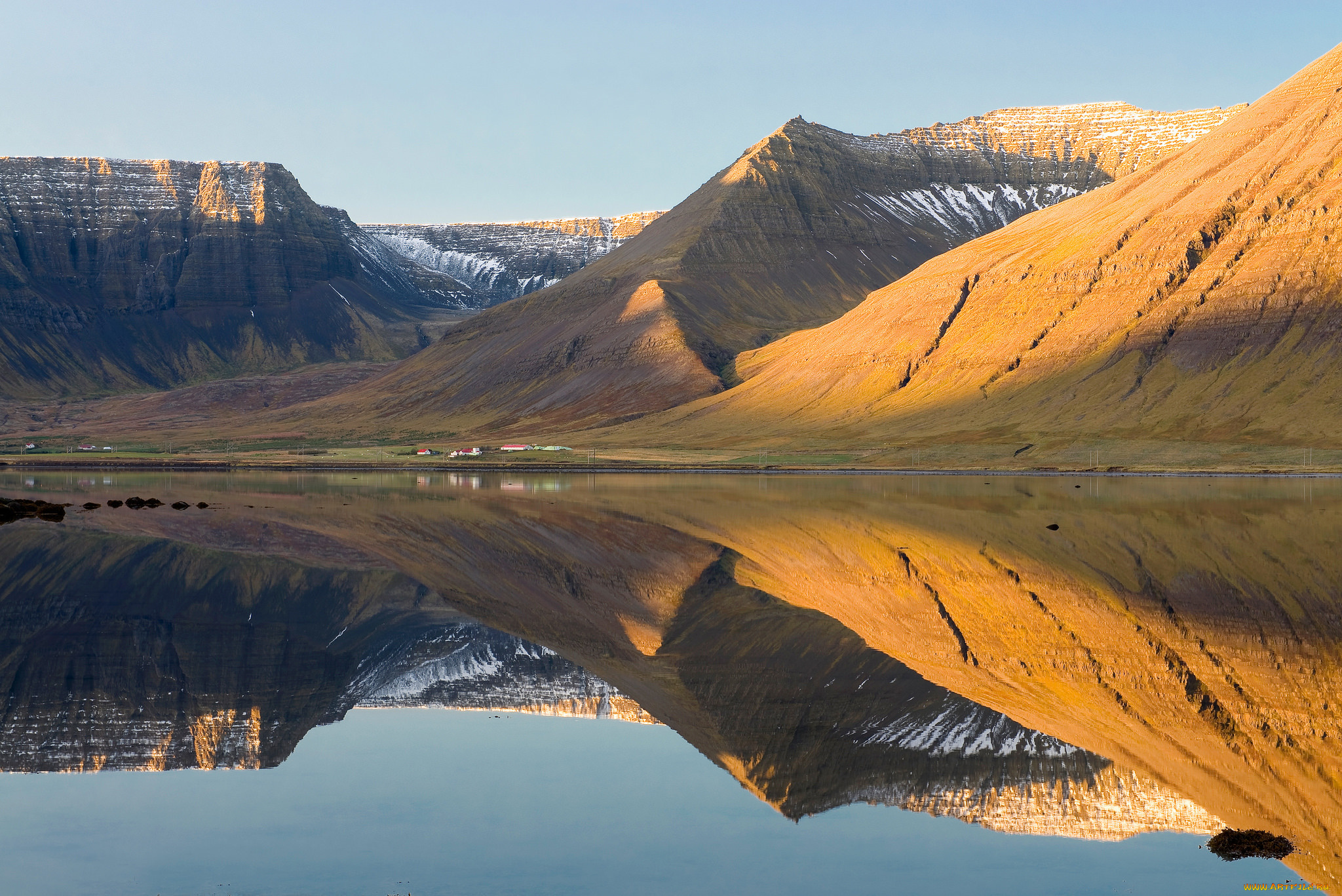 природа, реки, озера, westfjords, исландия, горы, фермы, вода, море, утро