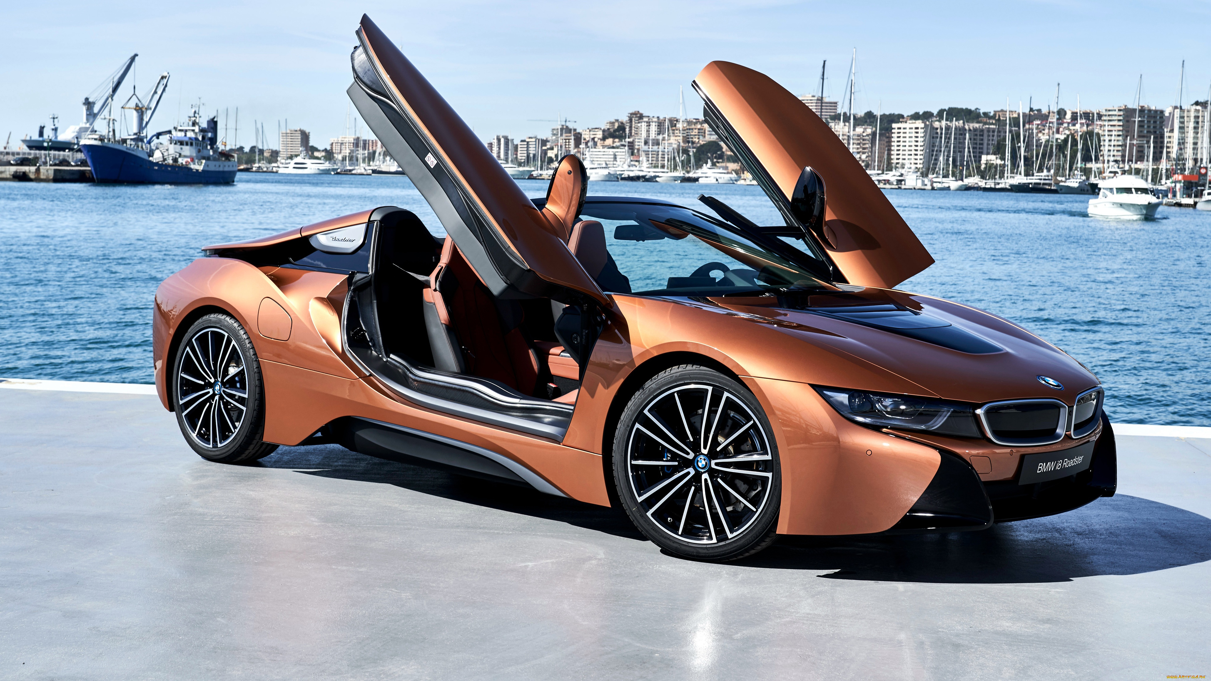 автомобили, bmw, roadster, вид, сбоку, гавань, 2018, i8