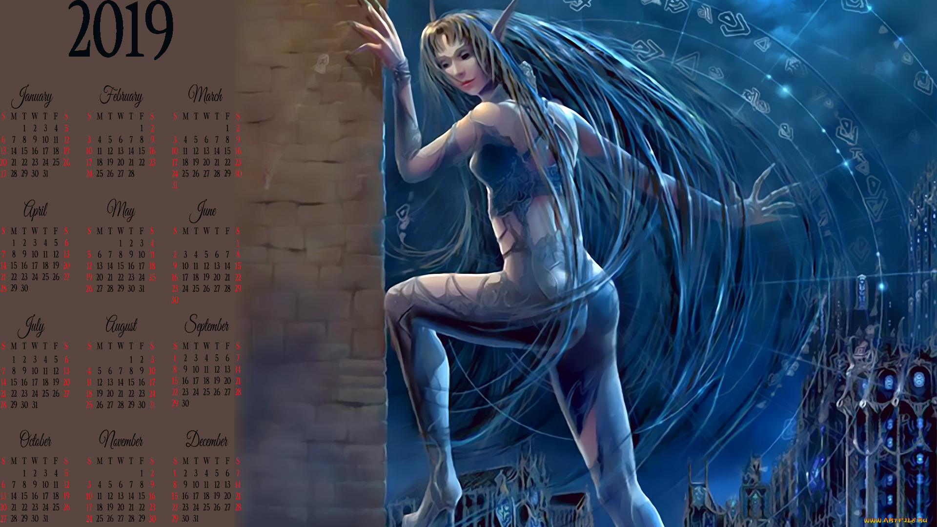 календари, фэнтези, существо, девушка, женщина, calendar, 2019