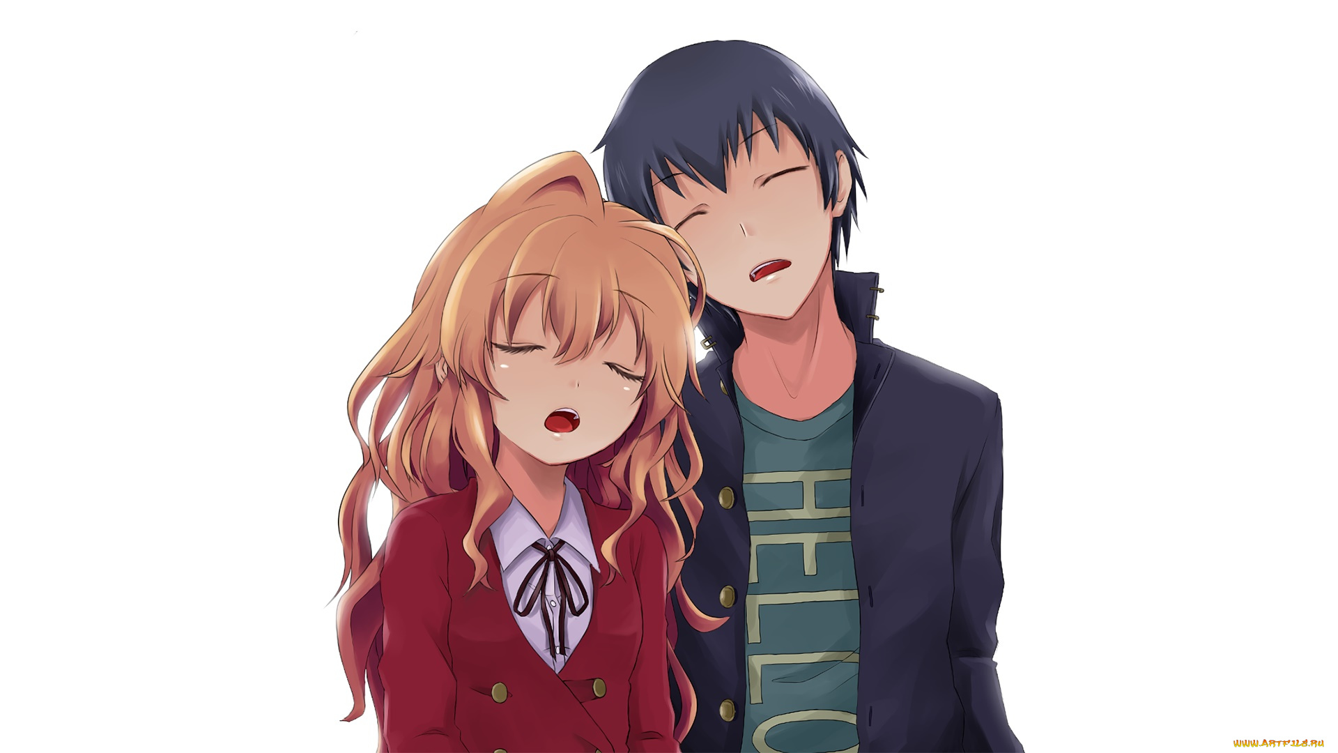 аниме, toradora, парень, фон, взгляд, девушка