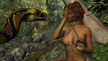 Картинка 3д+графика фантазия+ fantasy девушка взгляд фон змея лес