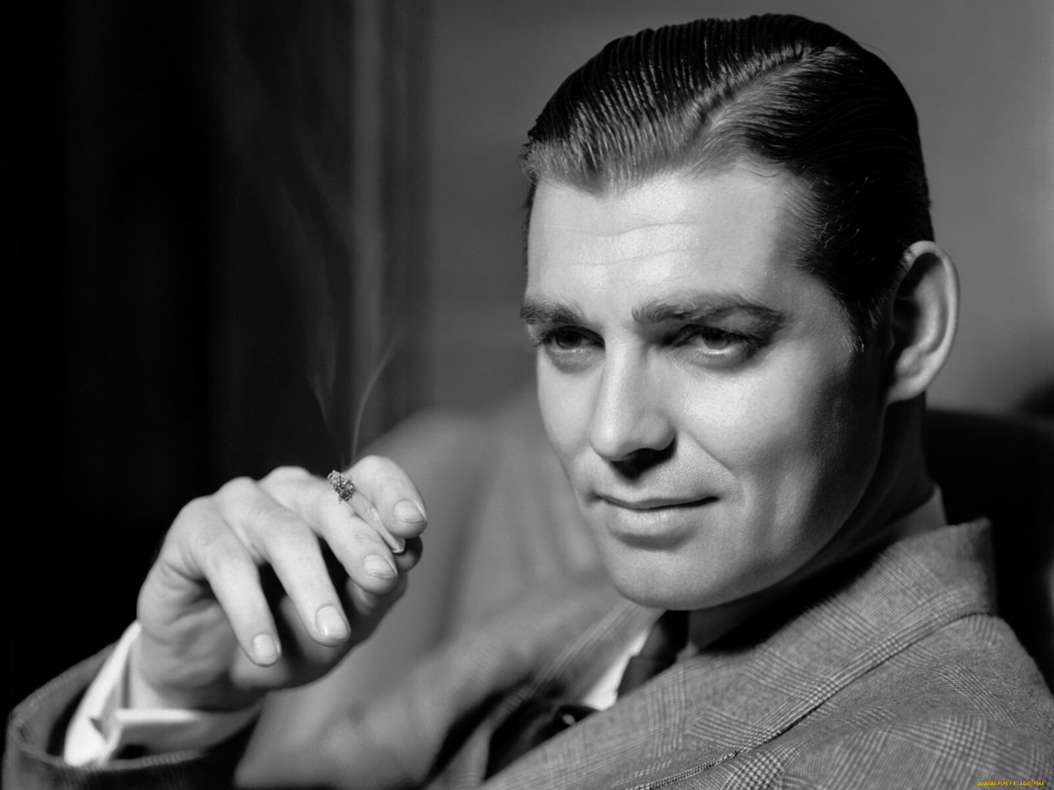 мужчины, clark, gable, актер, лицо, сигарета