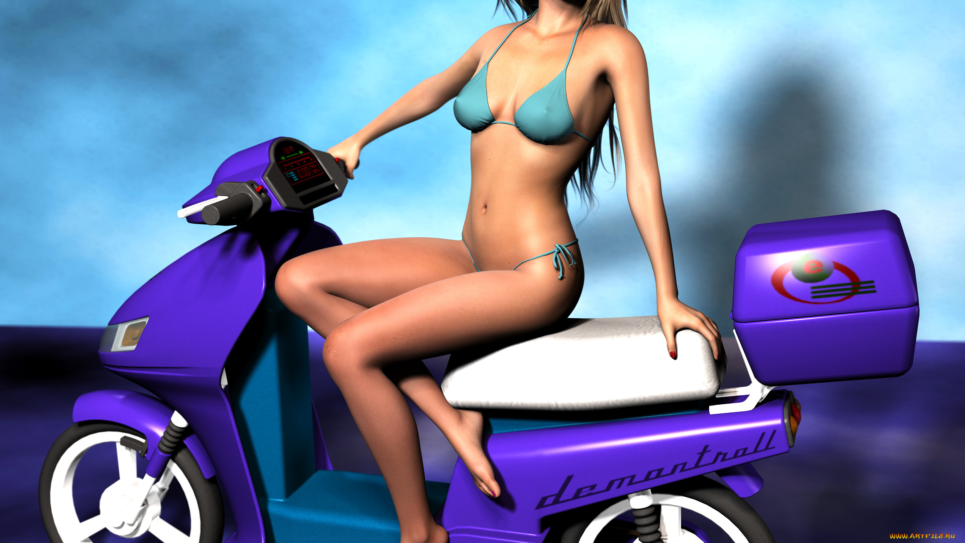 мотоциклы, 3d, мотоцикл, девушка, взгляд