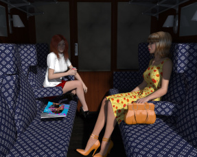 Картинка 3д+графика люди+ people поезд купе взгляд девушки