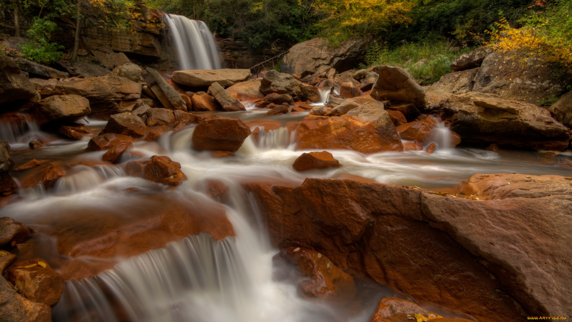 природа, водопады, west, virginia, водопад, река, блэкуотер, западная, виргиния, blackwater, river, douglas, falls, осень, камни, дуглас