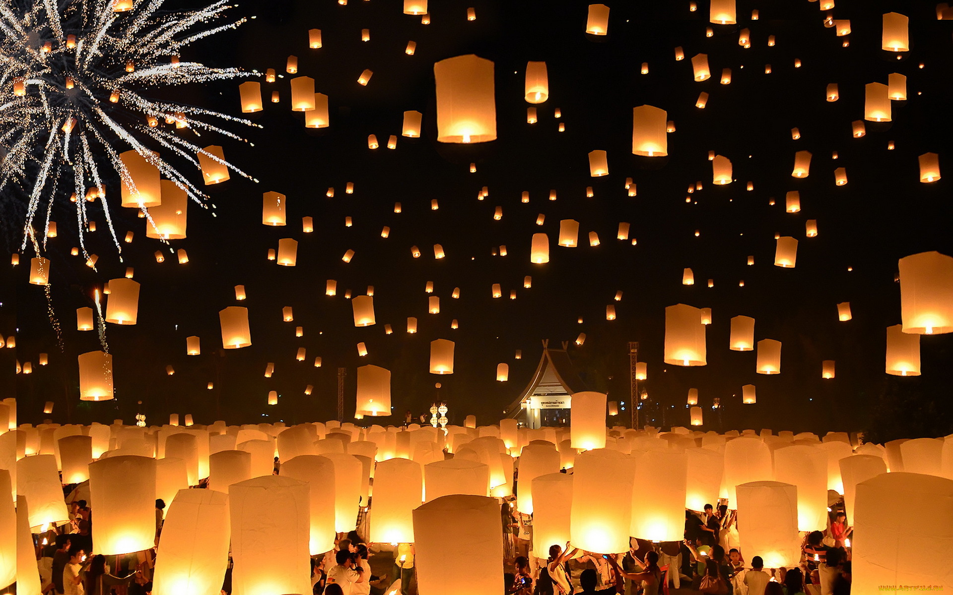 разное, -, другое, праздник, фонарики, ночь, floating, lanterns, thailand, loi, krathong, festival