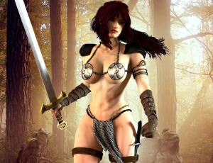 Картинка 3д+графика амазонки+ amazon фон взгляд девушка меч шрам униформа
