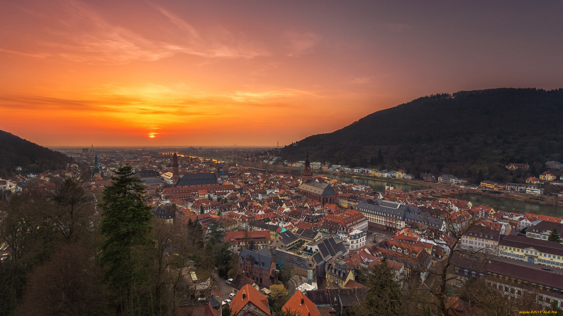 heidelberg, города, -, панорамы, рассвет