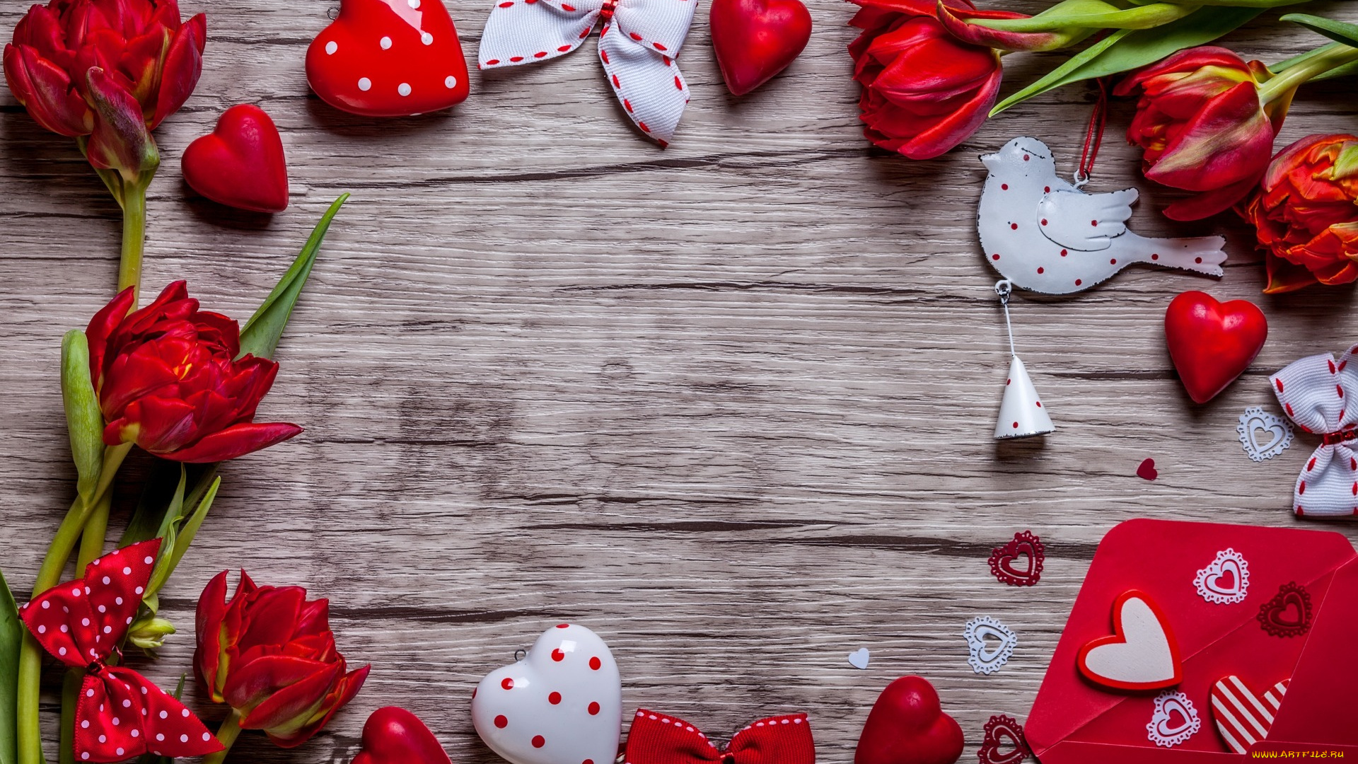 праздничные, день, святого, валентина, , сердечки, , любовь, valentine`s, day, love, heart, red, gift, tulips, тюльпаны, romantic