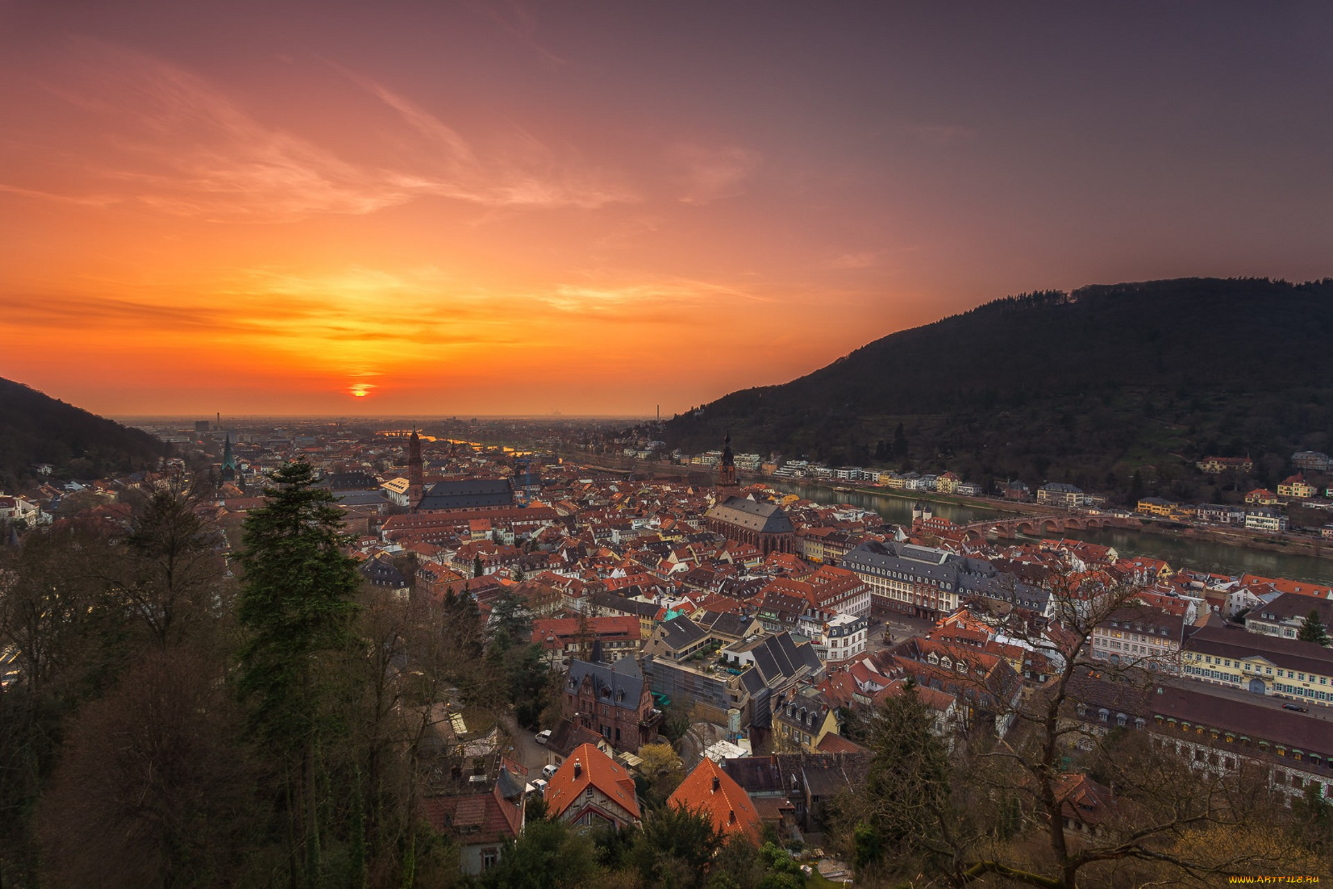 heidelberg, города, -, панорамы, рассвет
