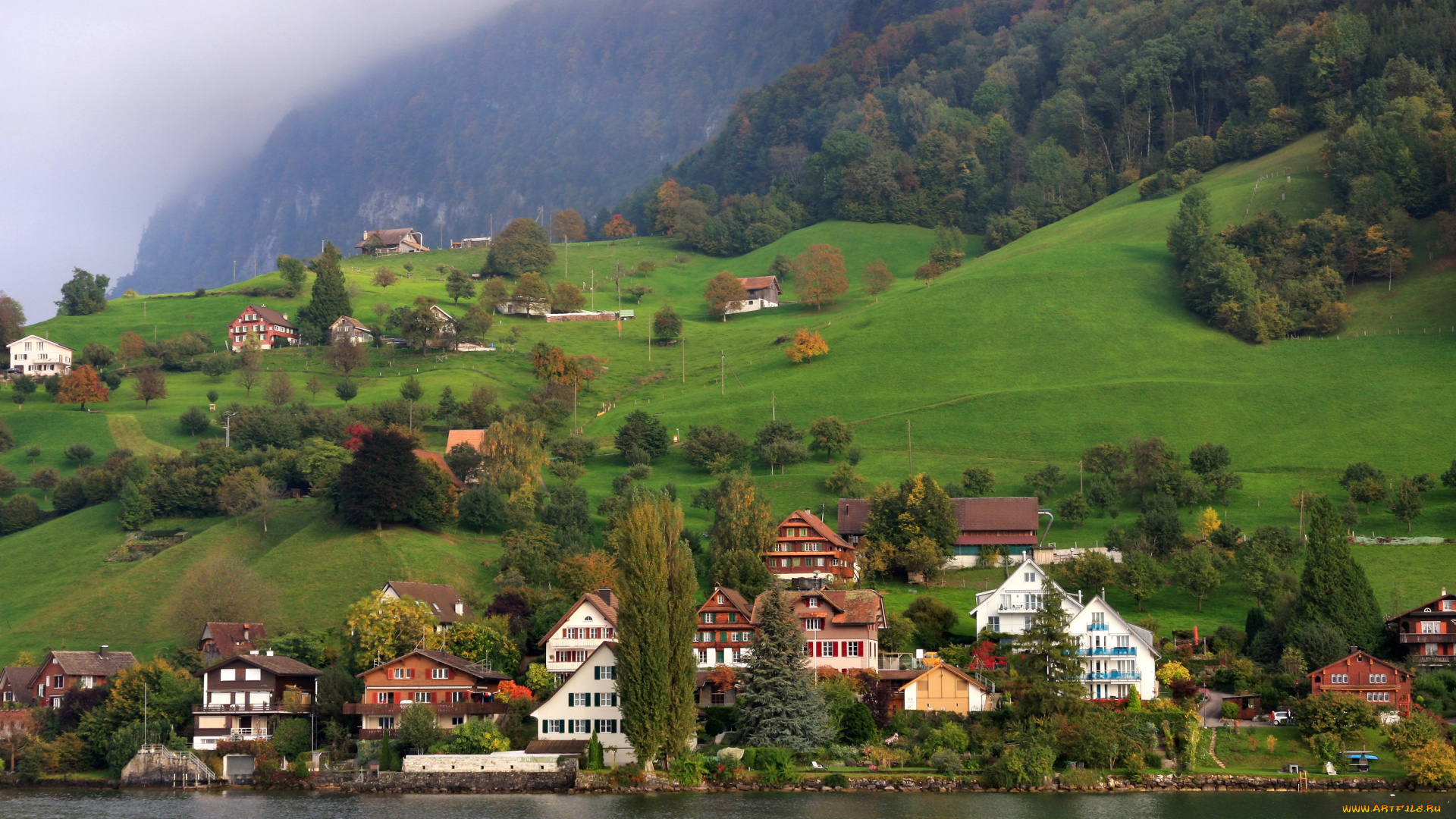 люцерн, швейцария, города, -, пейзажи, дома, озеро, пейзаж, люцерн, швейцария
