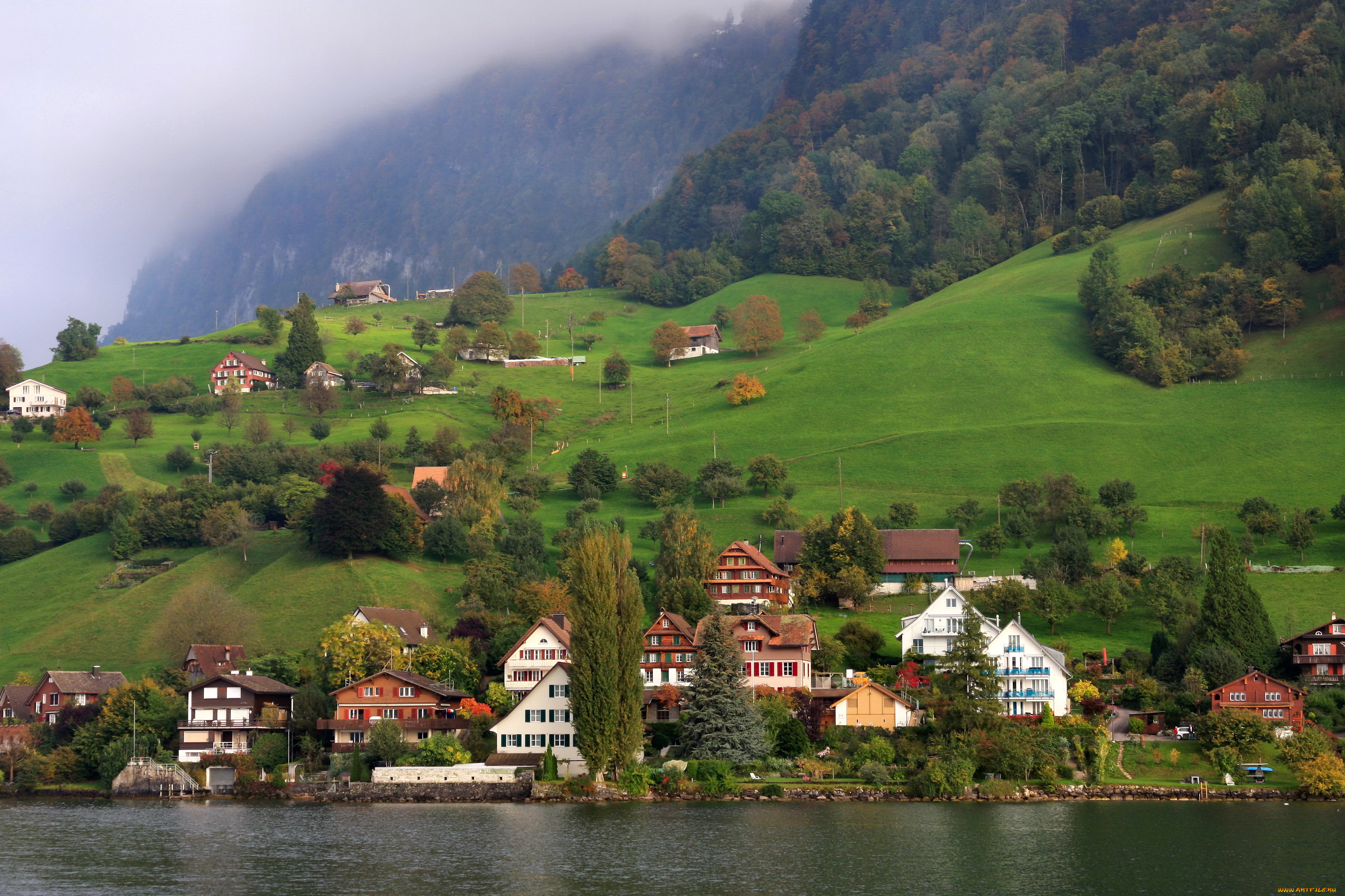 люцерн, швейцария, города, -, пейзажи, дома, озеро, пейзаж, люцерн, швейцария