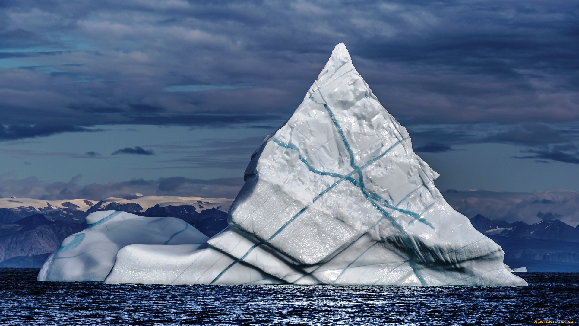 природа, айсберги, и, ледники, тучи, океан, лед, айсберг