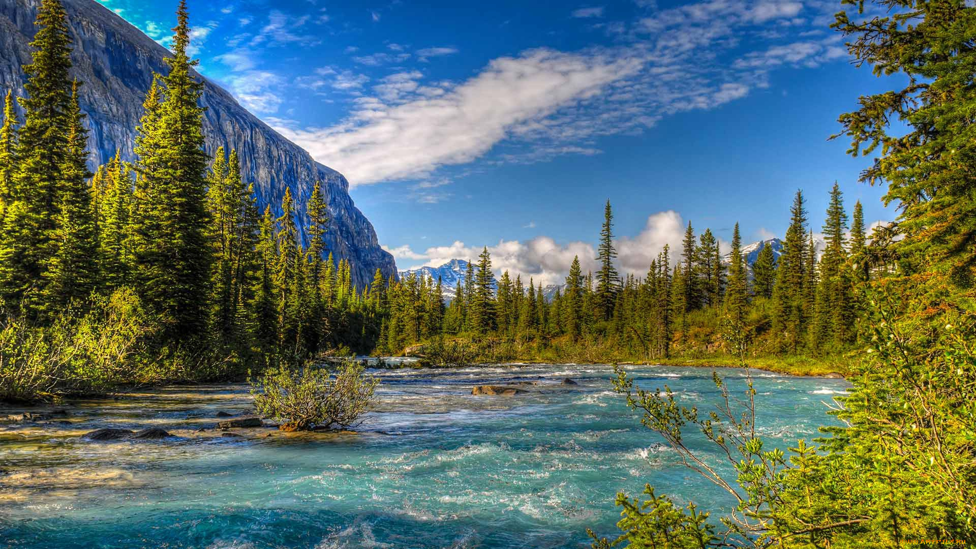 природа, реки, озера, река, mount, robson, provincial, park, горы, деревья, канада