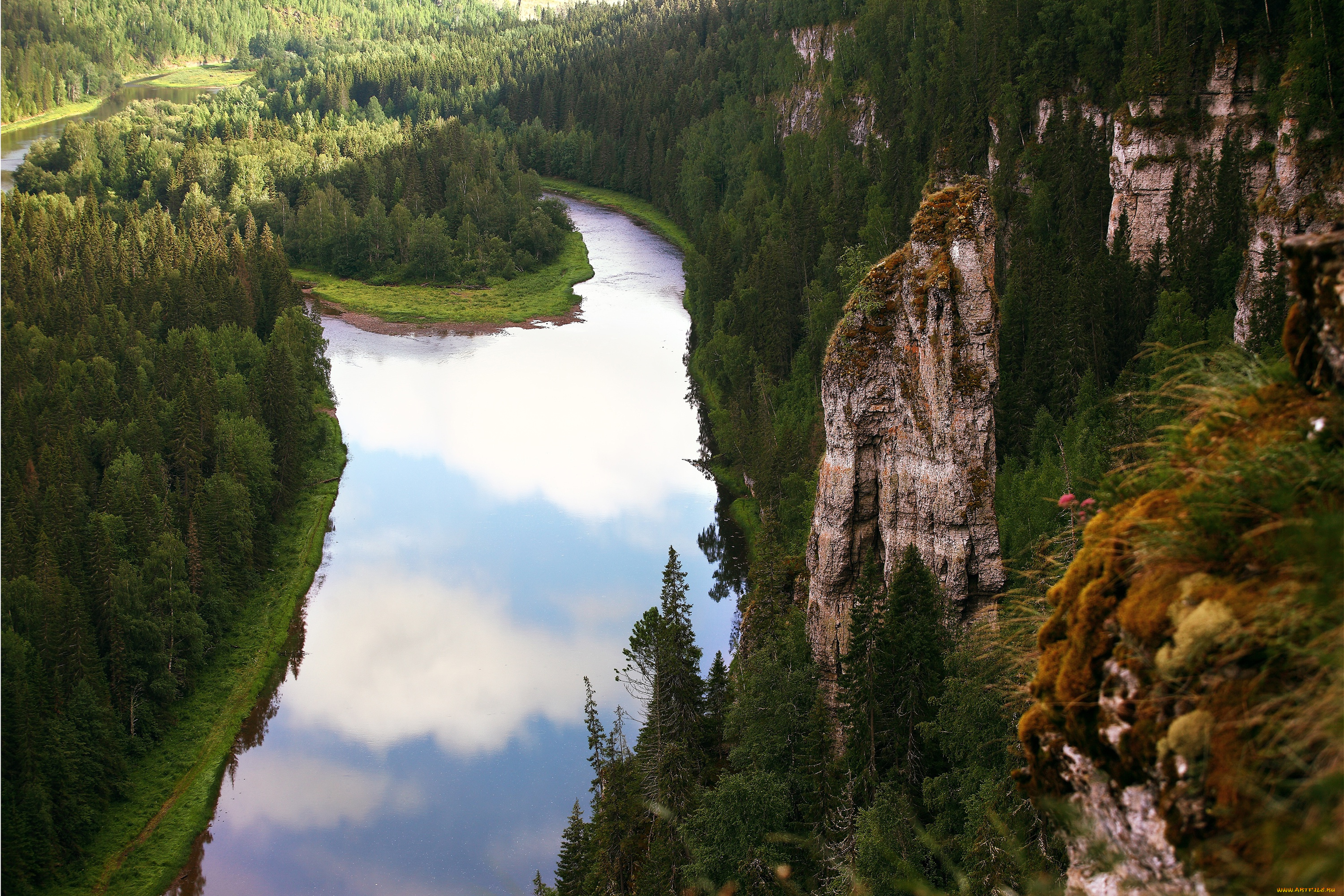 природа, реки, озера, россия, усьва, вид, сверху, пермский, край, деревья, скалы, река