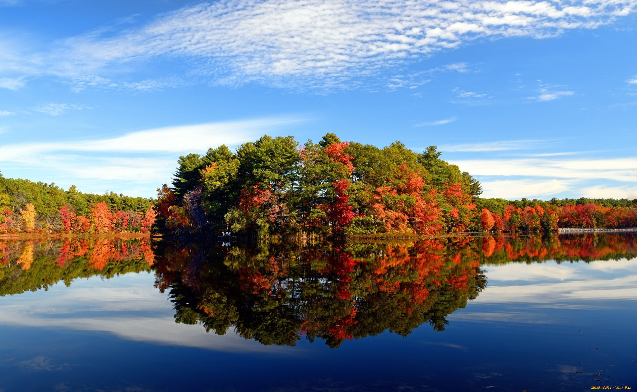 природа, реки, озера, отражение, деревья, река, осень