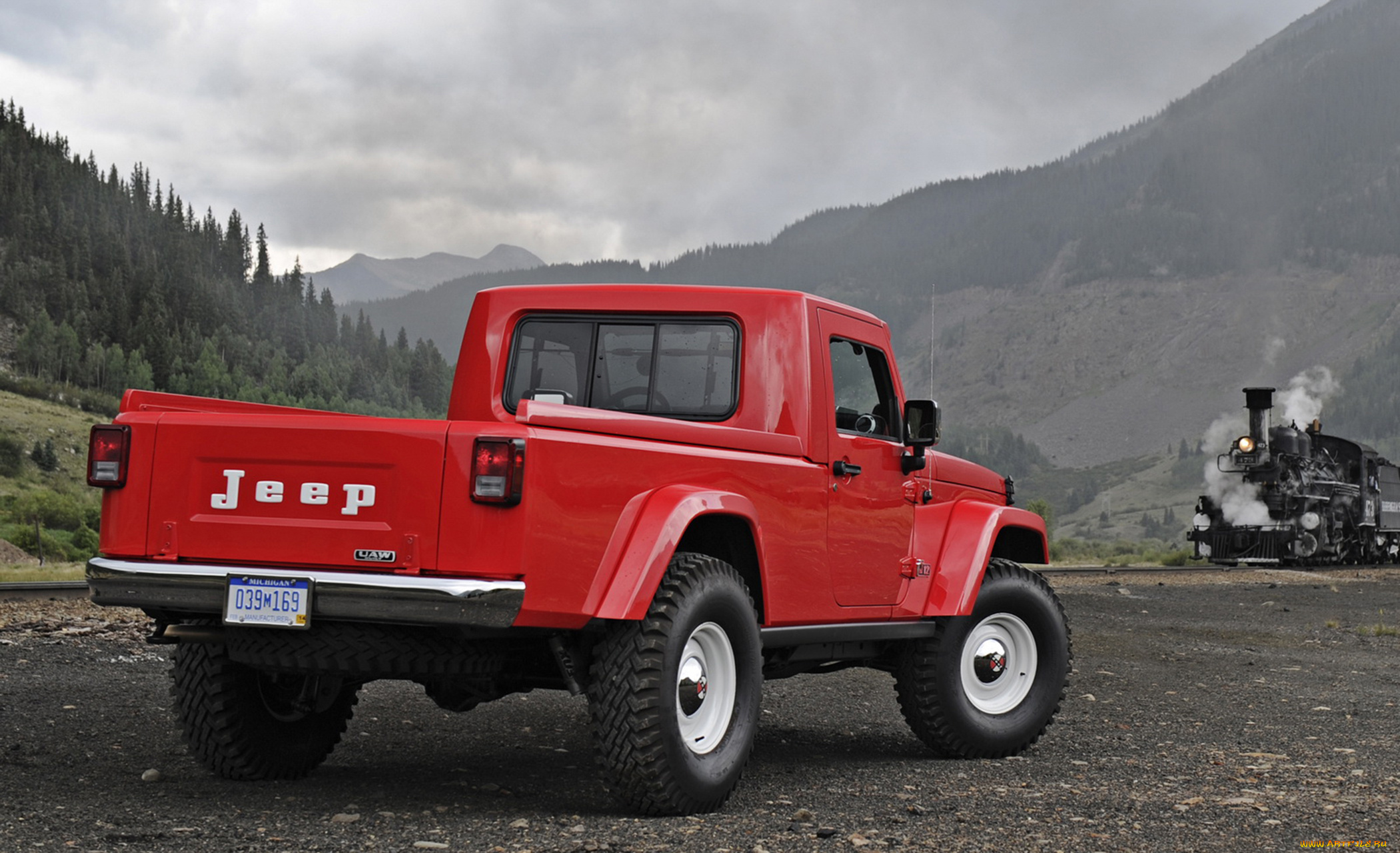 jeep, j-12, prepping, grand, wagoneer, pickup, 2012, автомобили, jeep, паровоз, красный, поезд, j-12, prepping, grand, wagoneer, pickup, 2012