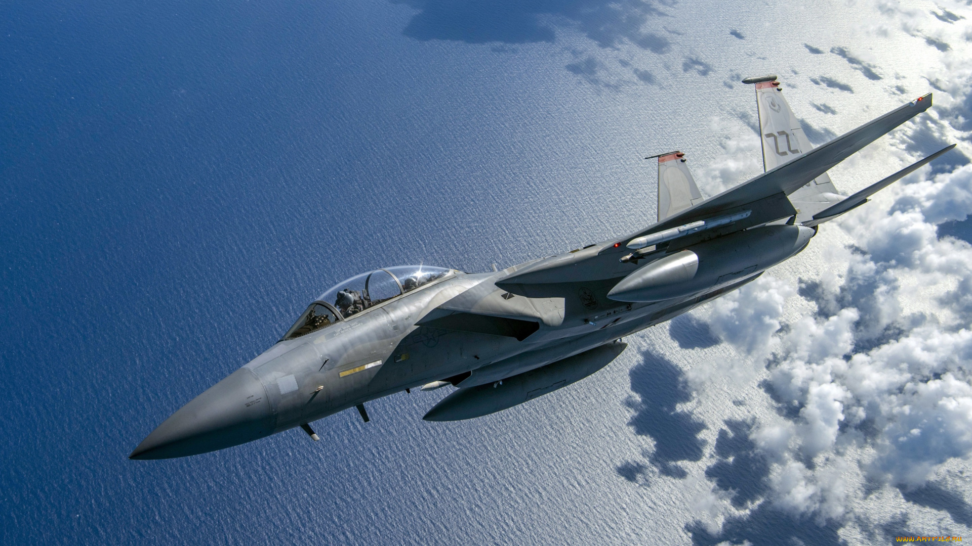 авиация, боевые, самолёты, море, истребитель, usaf, облока, f-15c, eagle