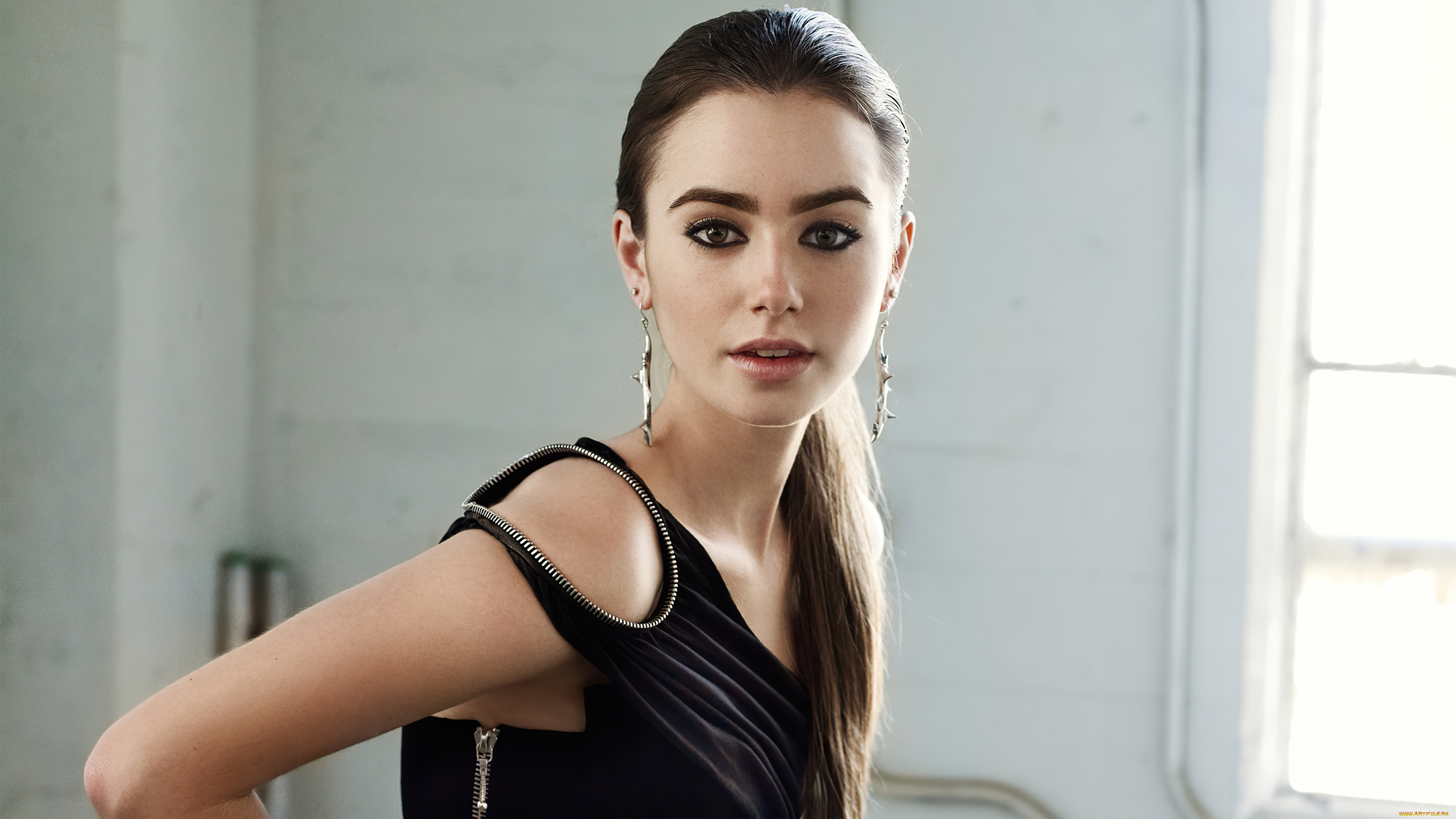 девушки, lily, collins, шатенка, лицо