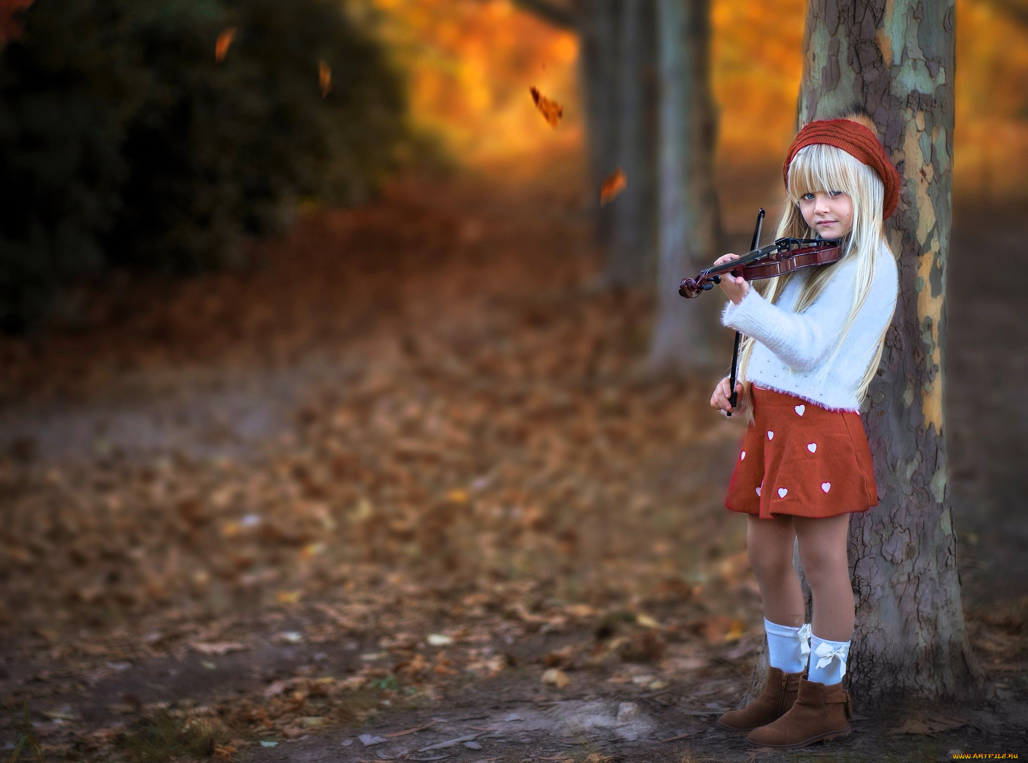 музыка, -другое, девочка, скрипка, осень