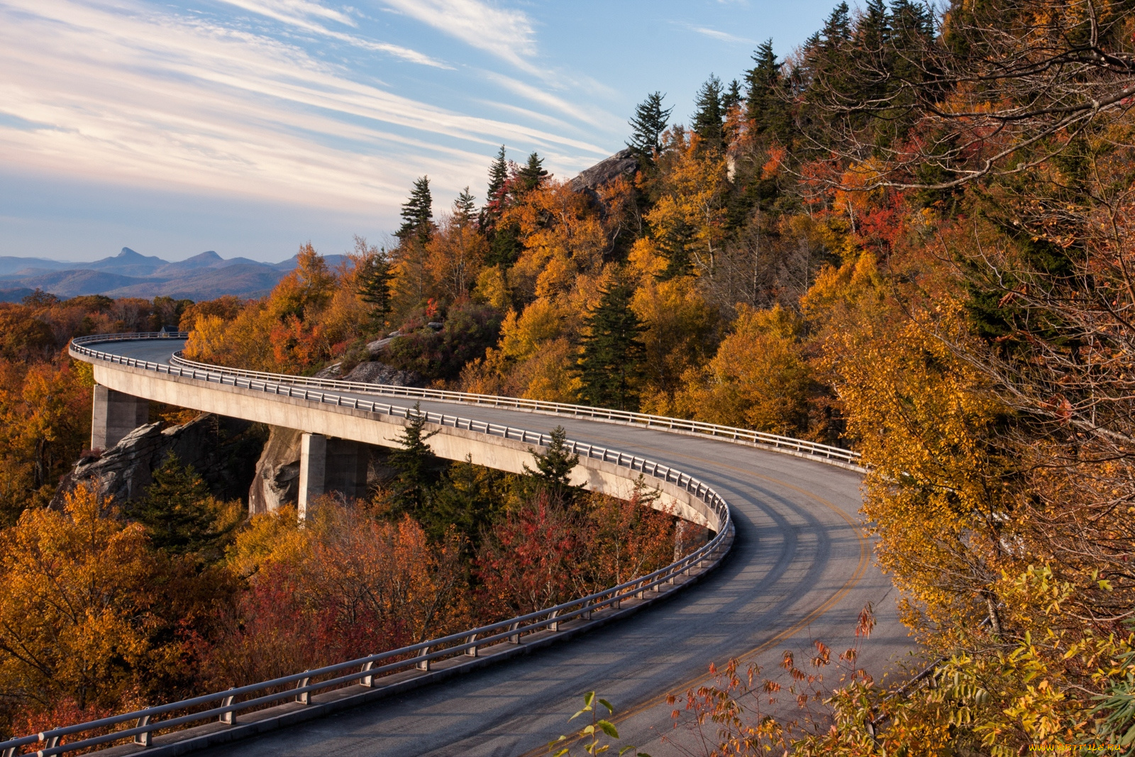 природа, дороги, мост, трасса, осень, деревья