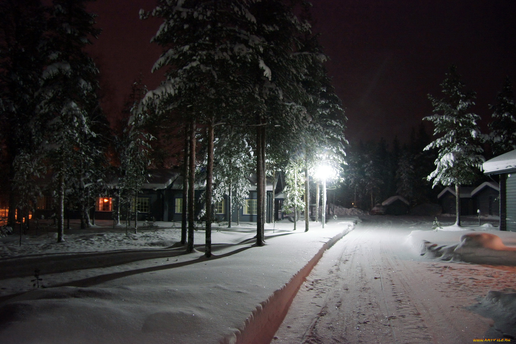 финляндия, лапландия, природа, зима, снег, огни