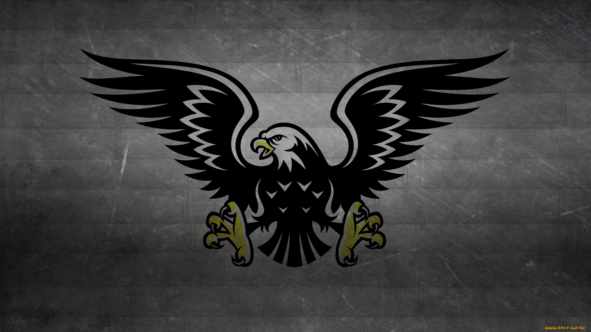 разное, надписи, логотипы, знаки, темный, фон, hawk, eagle, хищник, птица, ястреб, когти, крылья, полосы, черно-белый