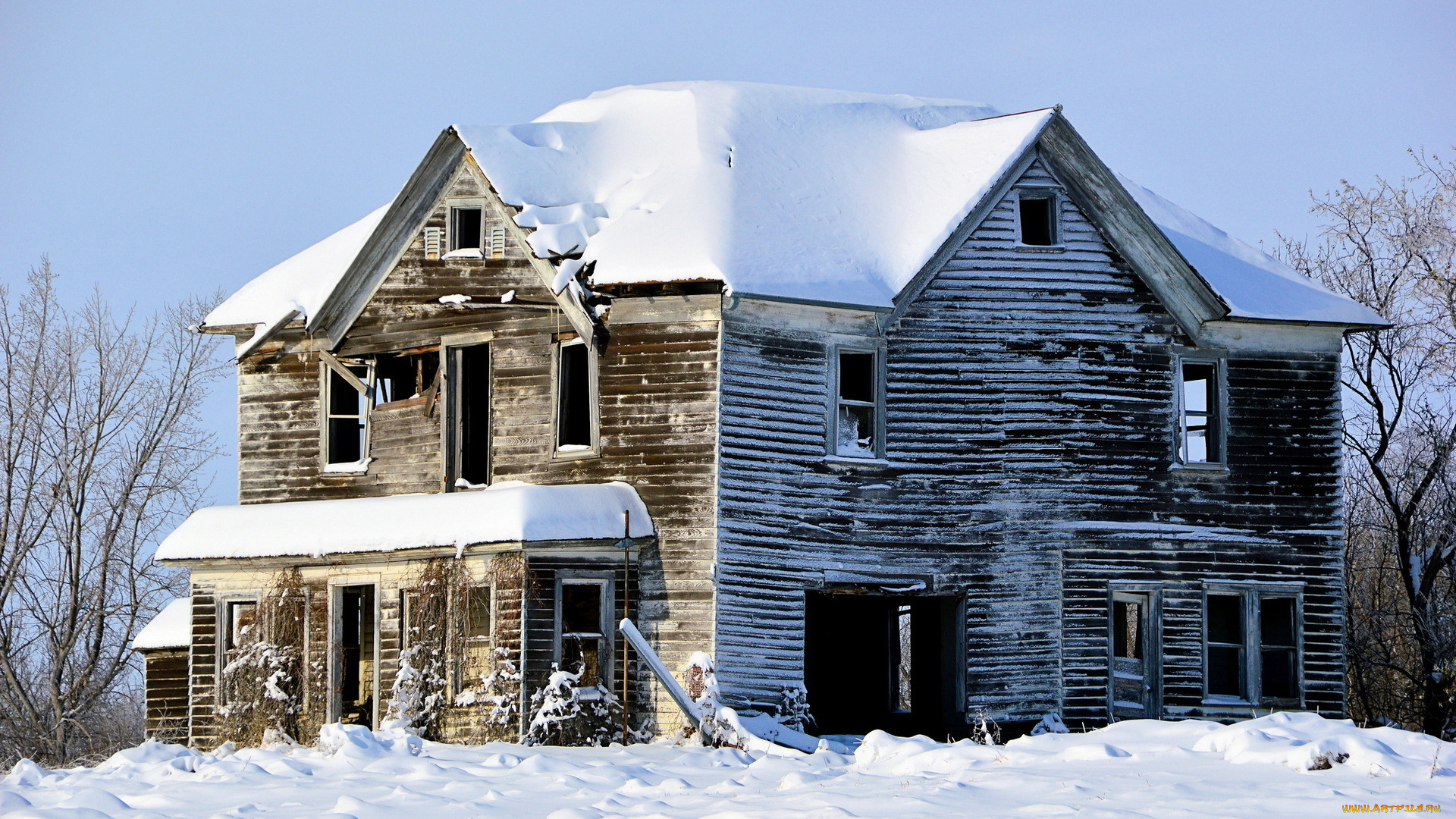 разное, развалины, руины, металлолом, дом, зима, снег