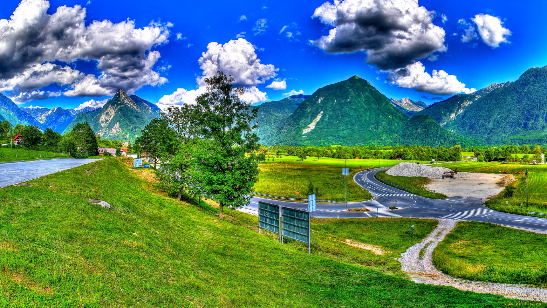 словения, bovec, природа, дороги, долина, горы
